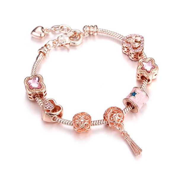 

charm bracelets romantic women rose gold snake bracelet fashion girl's jewelry crystal glass beads pendant accessories female friend gi, Golden;silver