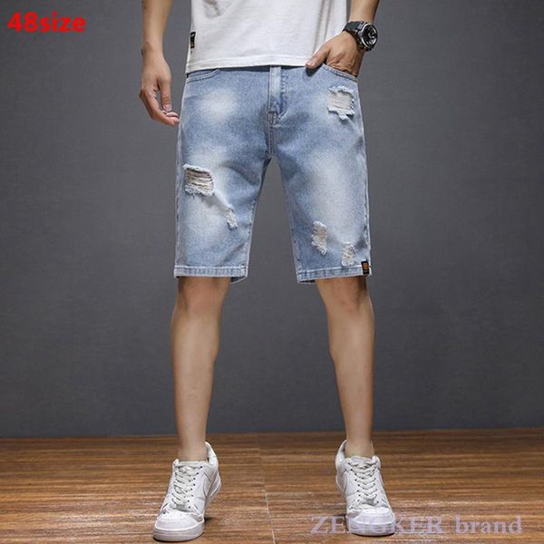 

men's shorts trendy ripped denim male five-point pants boy loose plus size casual beggar for men 46 48 44 42, White;black