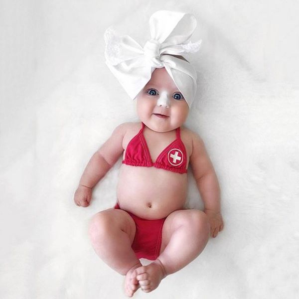 

one-pieces baby girls swimwear suits summer red cross print bikini set bathing beachwear two-piece suit for infant girl 0-18m, Black