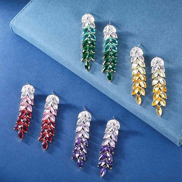 

earrings charms 2022 zhejiang color changing zircon water drop leaf women's independent packaging trend temperament gold flower, Golden