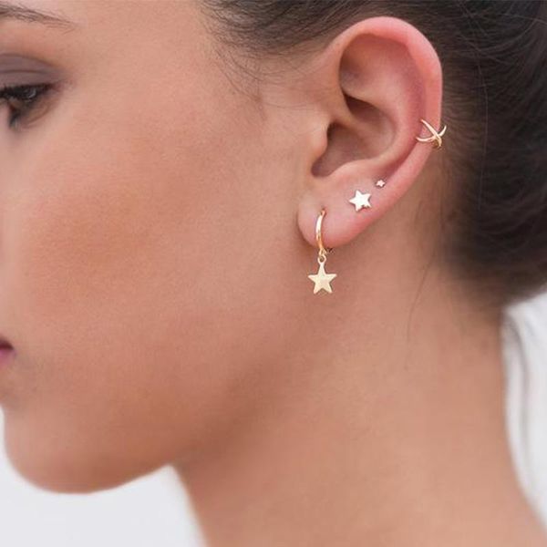 

stud stainless steel five-pointed star earrings geometric small female simple fashion jewelry accessories gift, Golden;silver