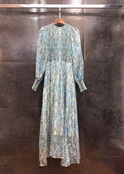 

casual dresses 2021 earlier autumn & winter arrival long sleeve o-neck flower printed cotton dress 2 color pink sky blue, Black;gray