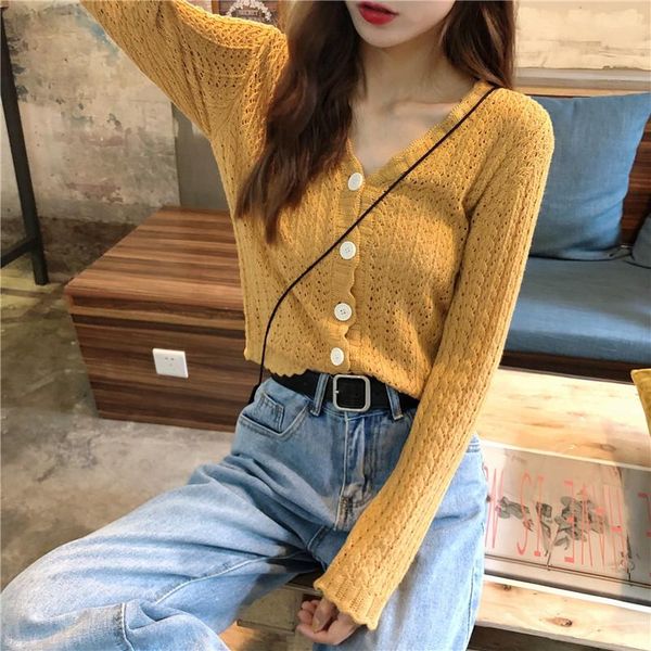 

knitted cardigan sweater coat spring new slim women long sleeve crop top, White