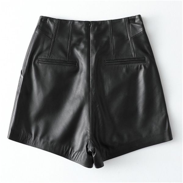 

2021 female spring genuine sheep leather shorts h64 863b, White;black