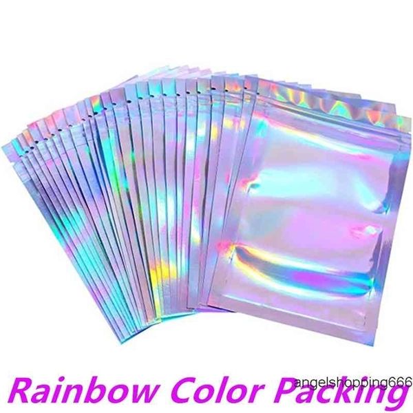 

resealable smell proof bags foil pouch bag flat bag laser color packaging zipper bag for party favor food storage holographic raq