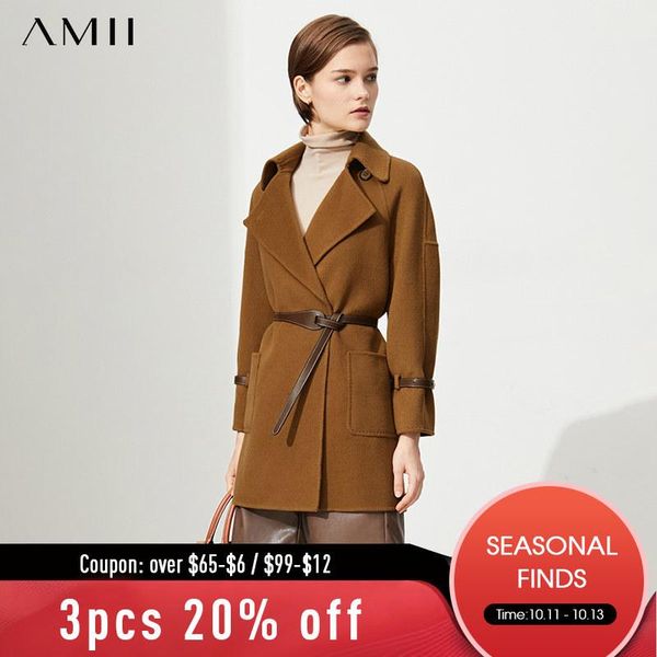 

women's wool & blends amii minimalism woolen coat for women fashion 100% jacket elegant winter double-sided female overcoat 12120409, Black