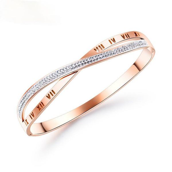 

bangle european and american temperament accessories roman digital titanium steel women's bracelet rose gold x-shaped diamond, Black