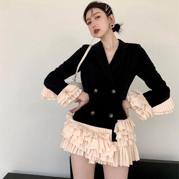 

spring new style black loose large size casual slim mid-length long-sleeved small suit jacket women's top, White;black