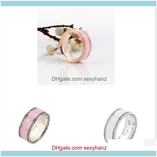 

jewelryoriginal 925 sterling sier pan ring rose gold pink hearts of rings with crystal for women wedding gift jewelry cluster drop delivery, Golden;silver