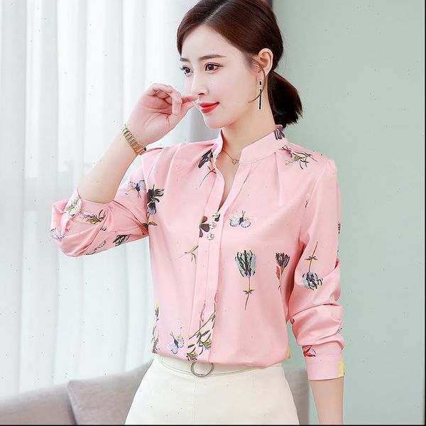 

women blouses chiffon shirt spring autumn fashion turn down collar long sleeve floral print shirts casual plus size 5xl, White