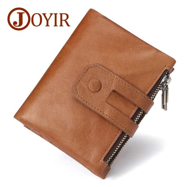 

wallets joyir designer rfid men wallet genuine crazy horse leather short purse card holder coin fashion man, Red;black