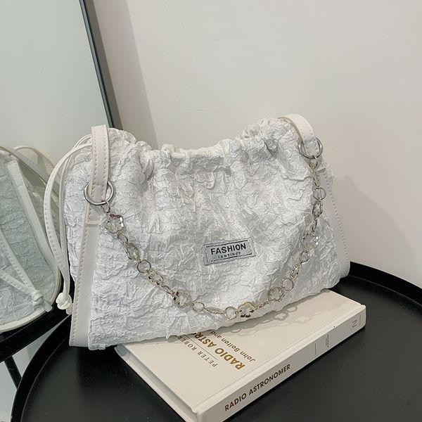 

fashion brand women shoulder bag canva pleated crossbody bag women big capacity handbag chain purse summer travel bag