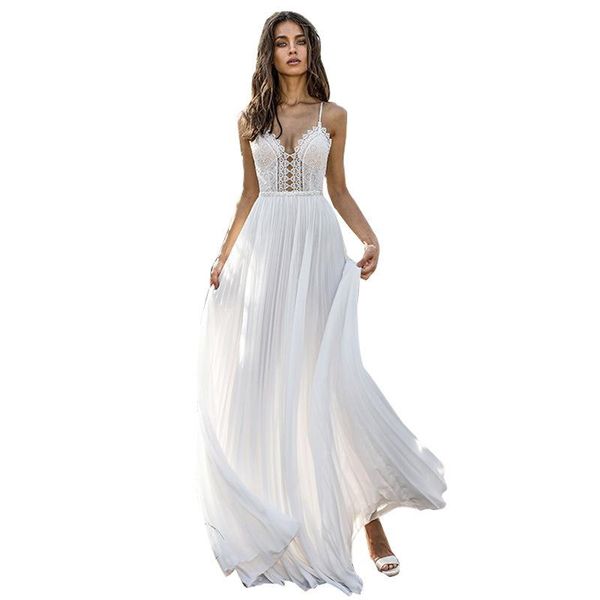 

ethnic clothing mandylandy women's casual lace stitching v-neck spaghetti strap dress summer hollow out slim fit backless, Red