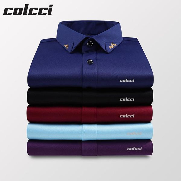 

men's dress shirts 2021 camisas de hombre embroidery colcci aramy sergio k camisa slim fit casual social print long sleeve men shirt, White;black