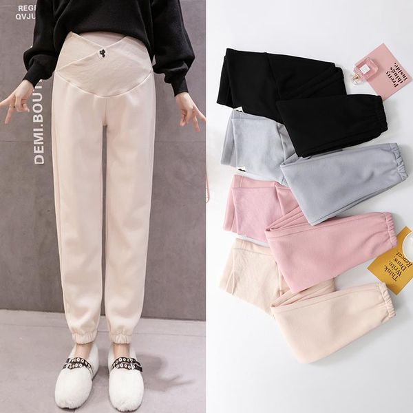 

maternity bottoms v3263# 2021 spring across v adjustable belly pants straight casual clothes for pregnant women loose pregnancy, White