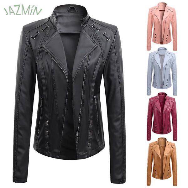 

women's jackets motorcycle leather jacket stand-up collar style handsome girl slim-fit short, Black;brown