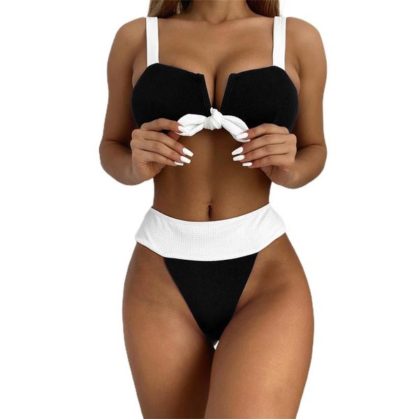 

one-piece suits summer ladies split swimwear sets adults women personalized color matching knotted backless bikini swimsuit for vacation