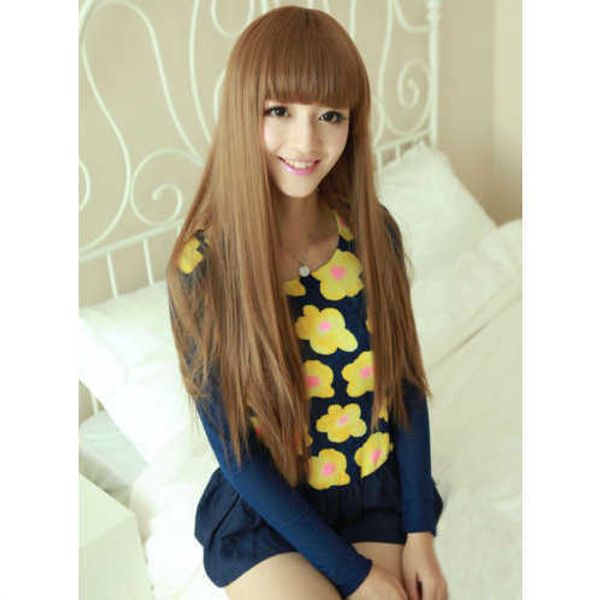 

yiwu female long straight hair ffy face trimming cos animation wig, Black