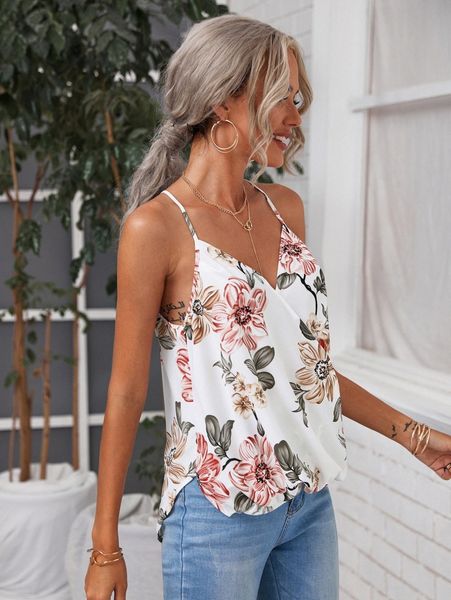 

surplice neck floral cami p5aa#, White