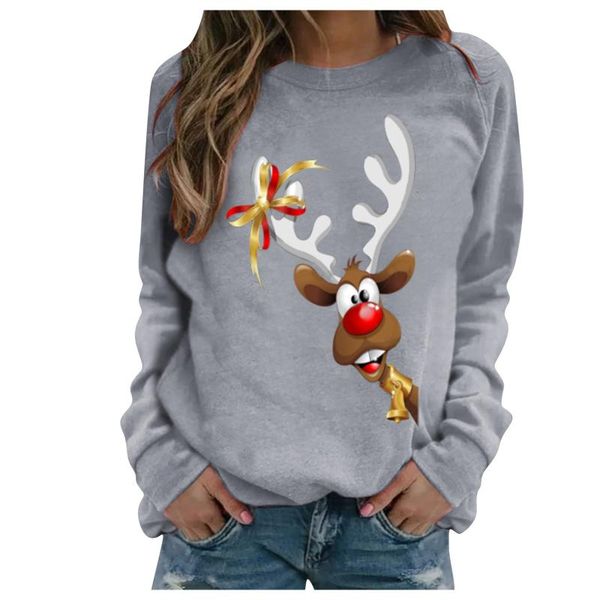 

women's hoodies & sweatshirts 2021 women autumn winter christmas elk print sweatshirt ladies crewneck long sleeve pullover vetement fe, Black