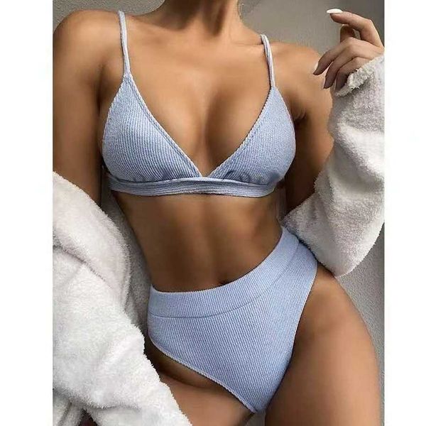 

solid 2021 fashion bikini women's split swimsuit bikini triangle