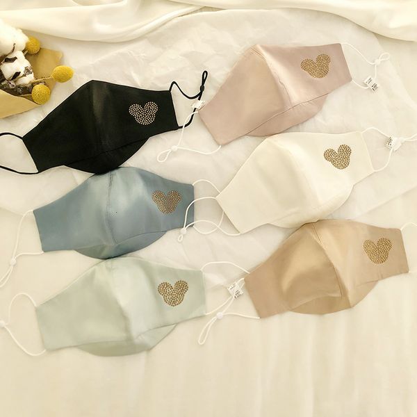 

double layer mulberry real silk breathable four seasons sun and dust proof real silk mask inlaid with diamond mask