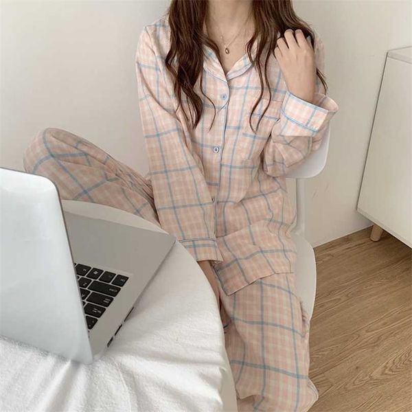 

fashion sleepwear women's cotton cute pajamas girls long sleeve +pants with pockets stripe casual lounge wear 211109, Black;red