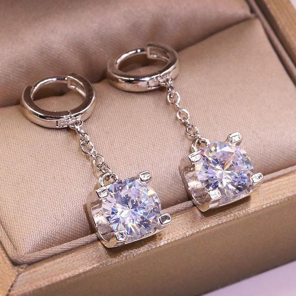 

dangle & chandelier cute silver color rose gold long drop earrings big bling zircon stone women fashion jewelry chain korean