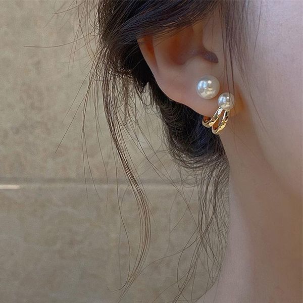 

stud s925 silver needle a pair of pearl earrings niche personality design ear studs french retro temperament wild jewelry for woman, Golden;silver
