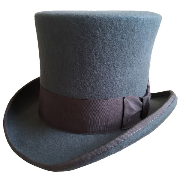 

2021 new gray 18.0cm 7" mad hatter victorian wool felt steampunk costume cylinder magic hat for women ckob, Blue;gray
