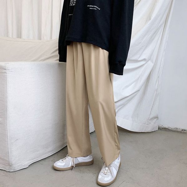 

men's pants summer solid color formal suit korean fashion loose casual harajuku streetwear straight wide leg 8xff, Black