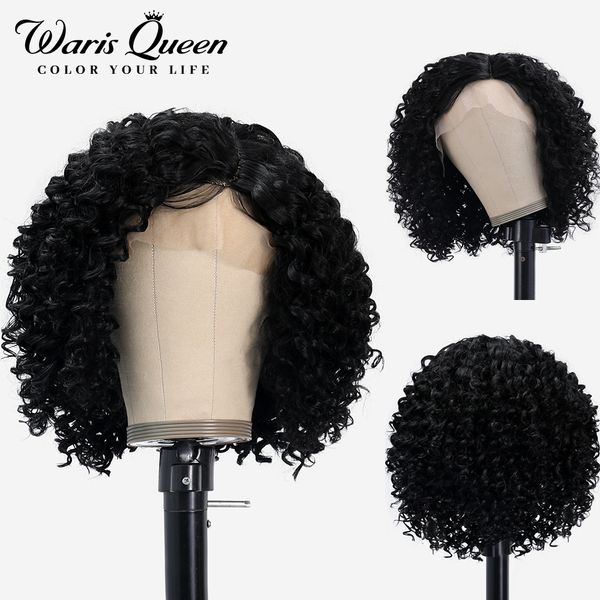 

deep wave lace front wig short bob synthetic natural hair 14inch glueless 13x4 kinky curly hd lace frontal wigs for black women