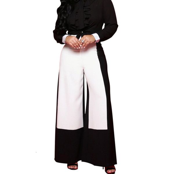 

2021 new women straight high waisted wide leg zipper fly casual loose ladies trousers panelled elegant palazzo pants pantalones mw7f, Black;white