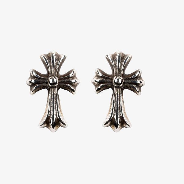 

backs earrings ch cross stud s925 silver hip hop punk trendy lovers, White