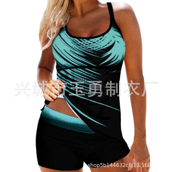 

flat 2021 conservative new women's thin angle tankini swimsuit, White;black