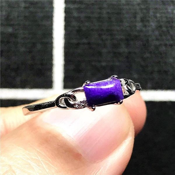 

cluster rings 5mm natural royal purple sugilite ring jewelry for woman man 925 silver anticancer stone beads crystal adjustable, Golden;silver