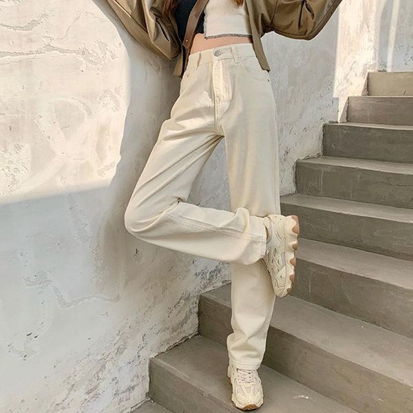 

women's jeans spring women straight trousers vintage high waist all-match loose denim pants retro full-length, Blue