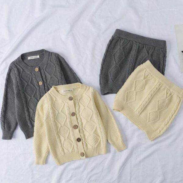 

clothing sets autumn winter baby girls knitted clothes set long sleeve cardigan sweater+skirt outfits kids, White