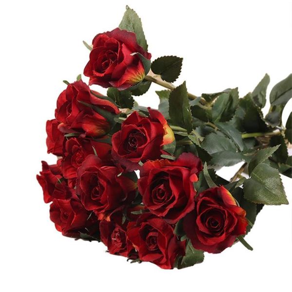 

artificial red rose flowers living room home decoration accessories thanksgiving wedding diy bouquet silk flowers bouquet