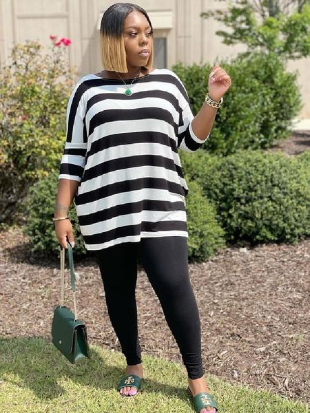 

women's two piece pants autumn plus size 2 set women fashion loose striped printing long-sleeved tshirt trousers suit home comfort, White