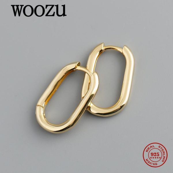 

hoop & huggie woozu genuine 925 sterling silver geometric oval earrings for women party weddings elegant vintage jewelry gifts, Golden;silver
