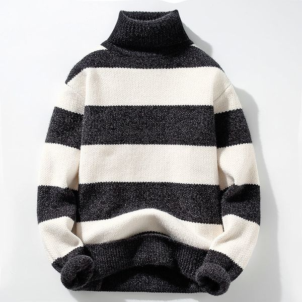 

men's sweaters high neck warm sweater, striped t-shirt, winter christmas sweater, in 2021, White;black