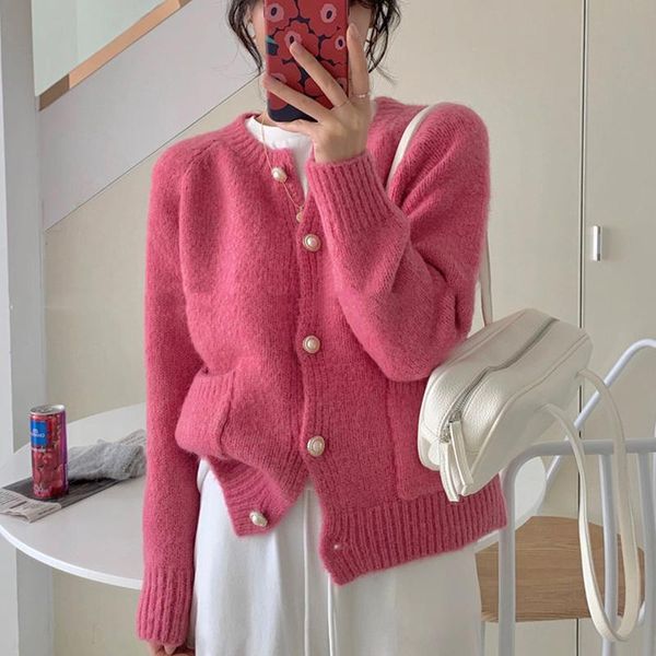 

women's knits & tees retro fashion sweater women cardigans autumn 2021 cashmeres olid color loose lazy knitted warm soft jacket oversiz, White