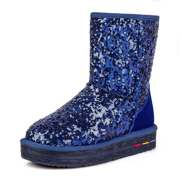 

boots fashion brand sequined cloth snow women winter style plus velvet warm cotton shoes female no-slip flat 2.5, Black