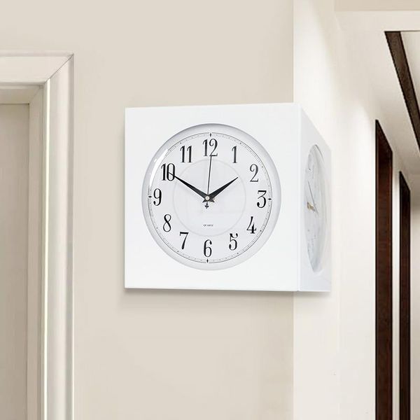 

wall clocks white two-sided clock living room household fashion corner hanging simple double-sided 50wc9