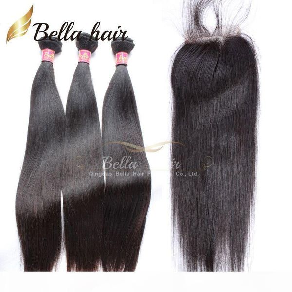 

peruvian hair bundles virgin human hair extensions straight hair weaves 3pcs with closure part natural color bellahair 8a, Black