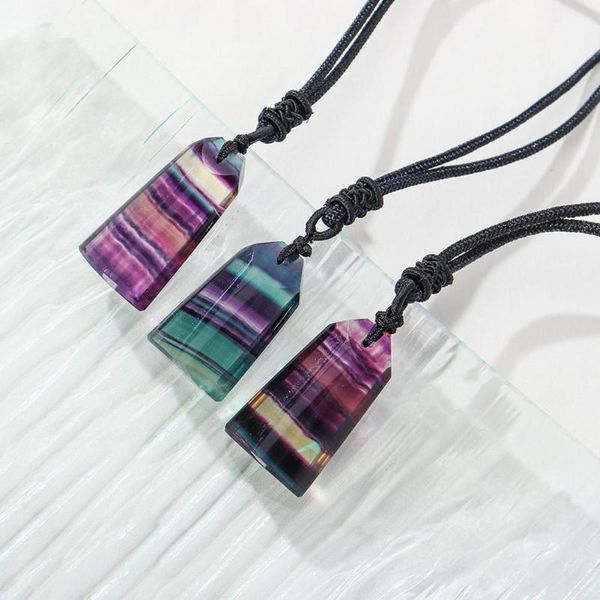 

decorative objects & figurines 1pc rainbow fluorite pendant colorful rectangular stone healing crystal wand necklace