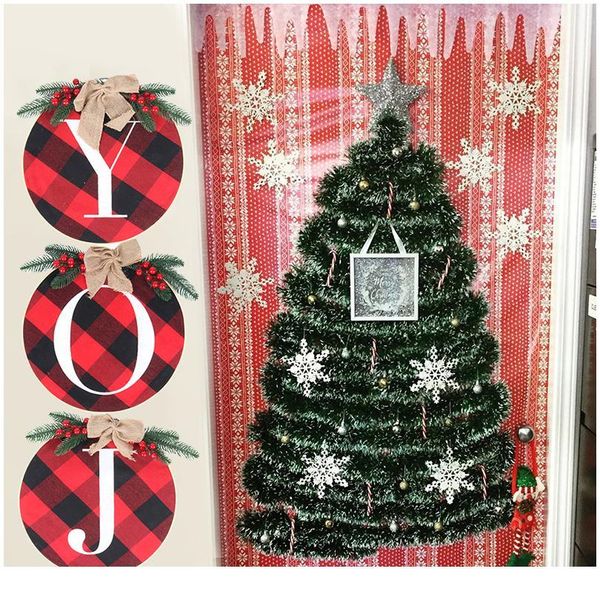 

christmas decoration joy sign buffalo plaid cover wooden wreath hanging christmas decorations for home xmas joy sign jllbwz
