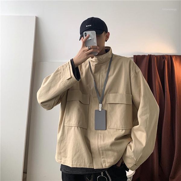 

men's jackets 2021 original work clothes loose khaki/black coat streetwear brand bomber short style jacket high-quality windbreaker m-x, Black;brown