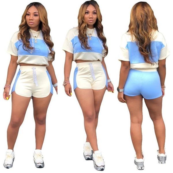 

2021 new spring fashion color patchwork hoodie clothes tracksuit women outfits sportwear short pants set og9e, White